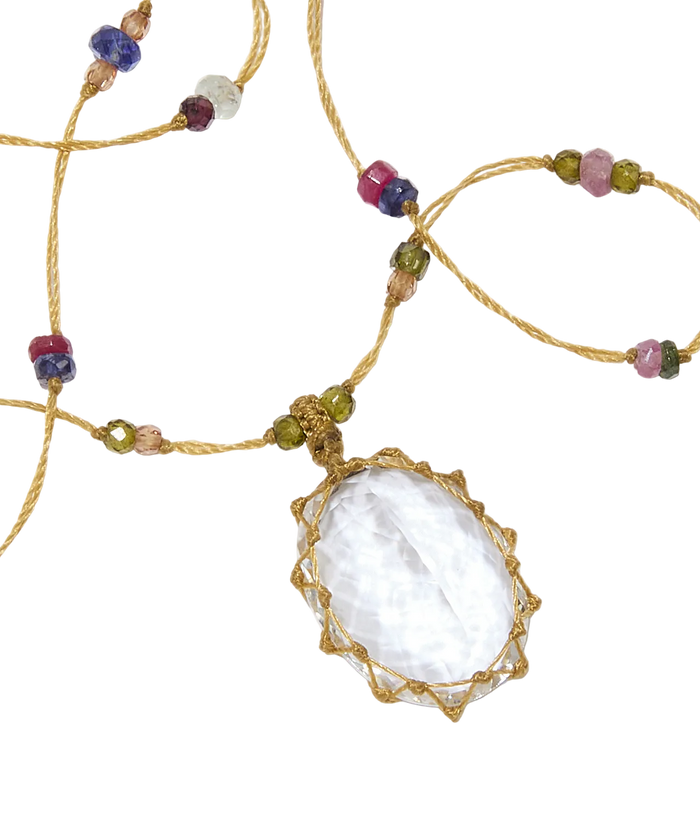 Sautoir tibétain - Crystal Quartz - Mix Multipierre - Fil Beige