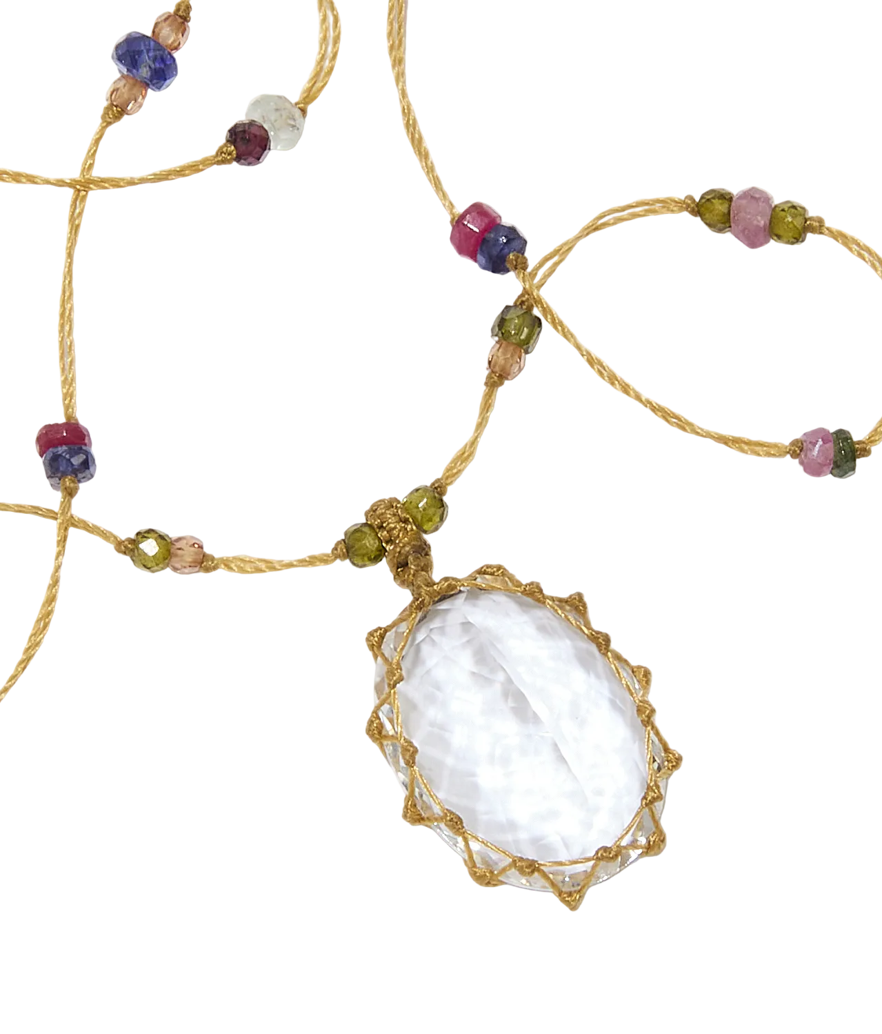 Sautoir tibétain - Crystal Quartz - Mix Multipierre - Fil Beige