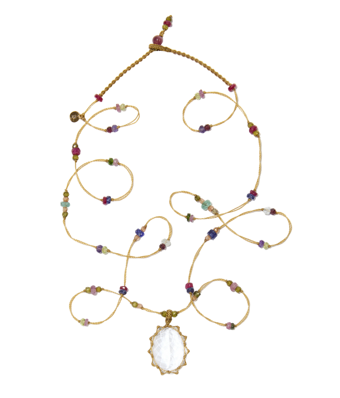 Sautoir tibétain - Crystal Quartz - Mix Multipierre - Fil Beige
