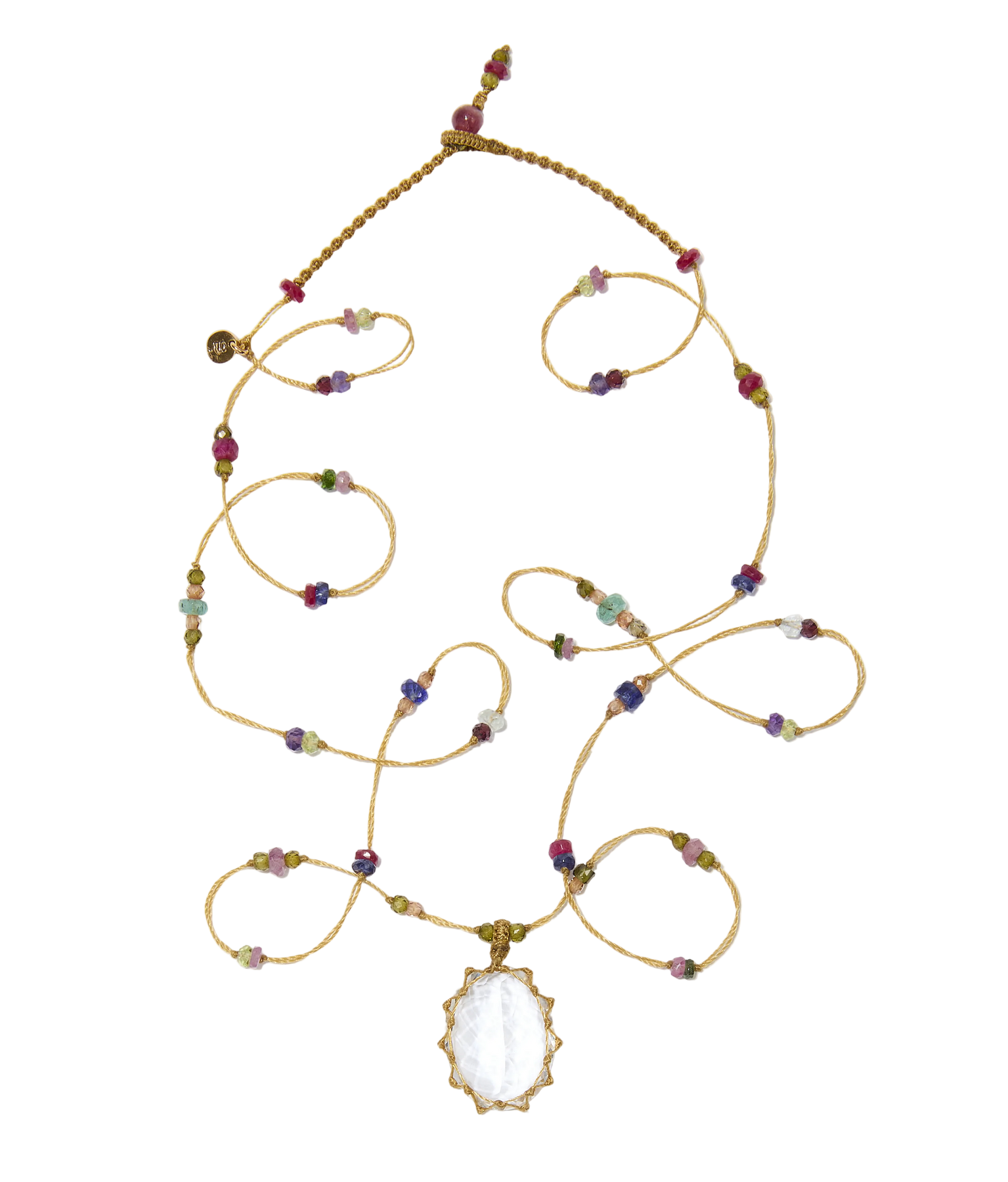 Sautoir tibétain - Crystal Quartz - Mix Multipierre - Fil Beige