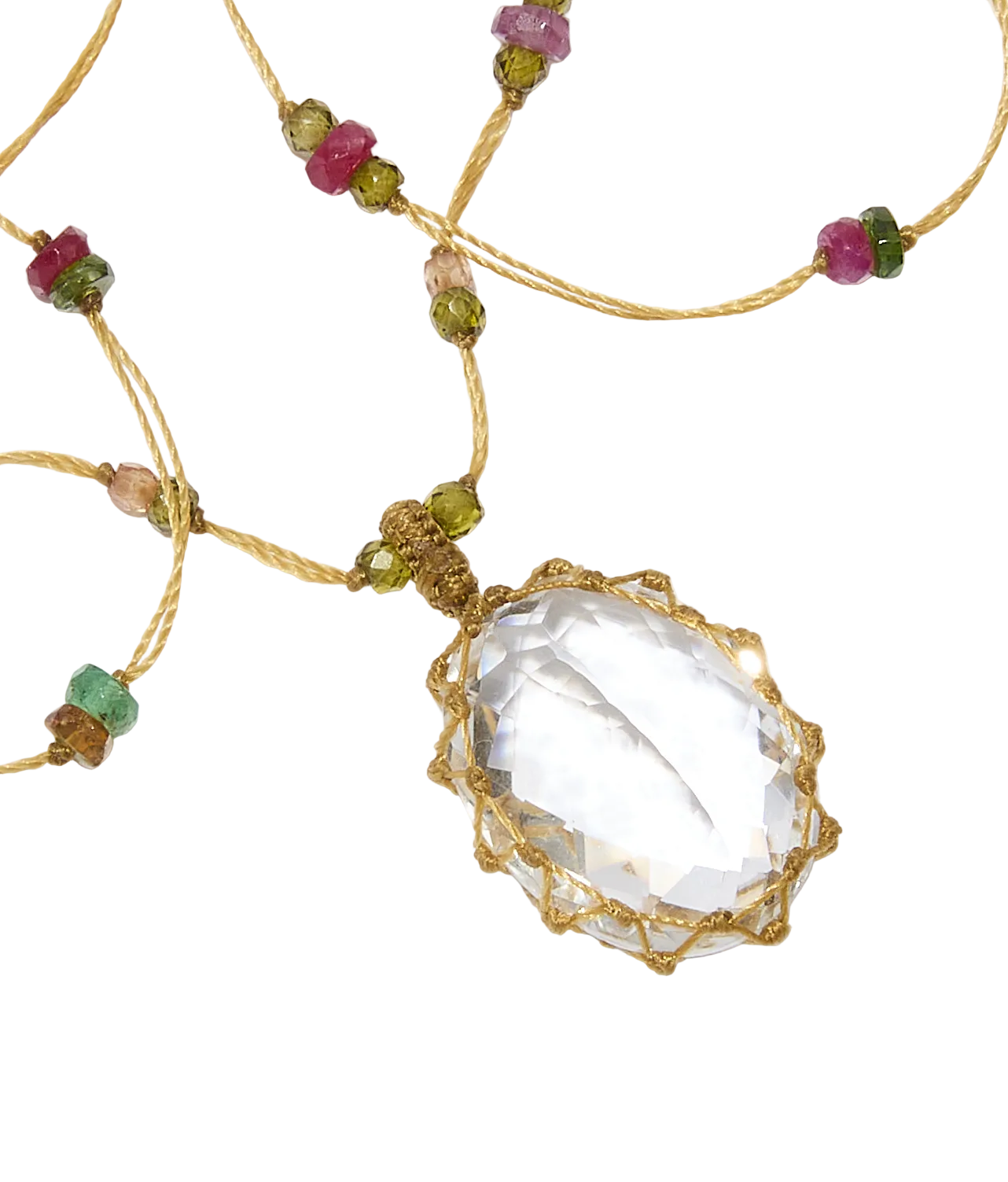 Sautoir tibétain - Crystal Quartz - Mix Multipierre - Fil Beige