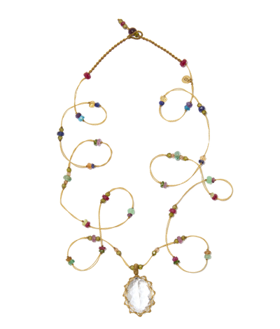 Sautoir tibétain - Crystal Quartz - Mix Multipierre - Fil Beige