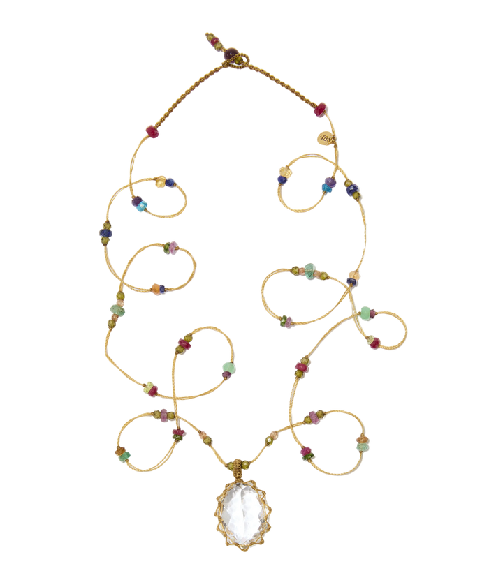 Sautoir tibétain - Crystal Quartz - Mix Multipierre - Fil Beige