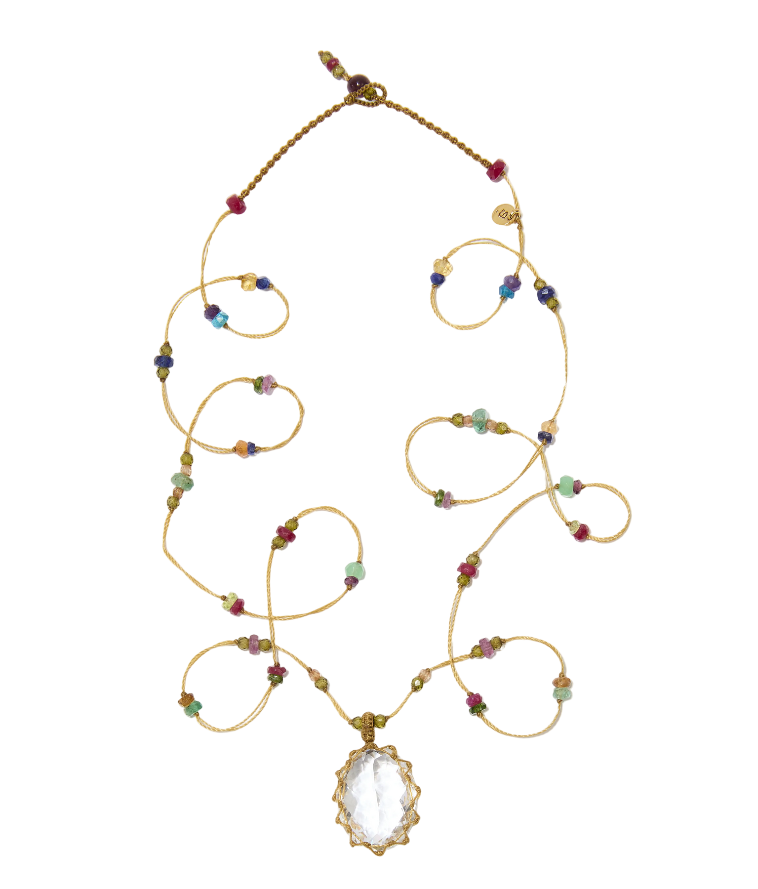 Sautoir tibétain - Crystal Quartz - Mix Multipierre - Fil Beige