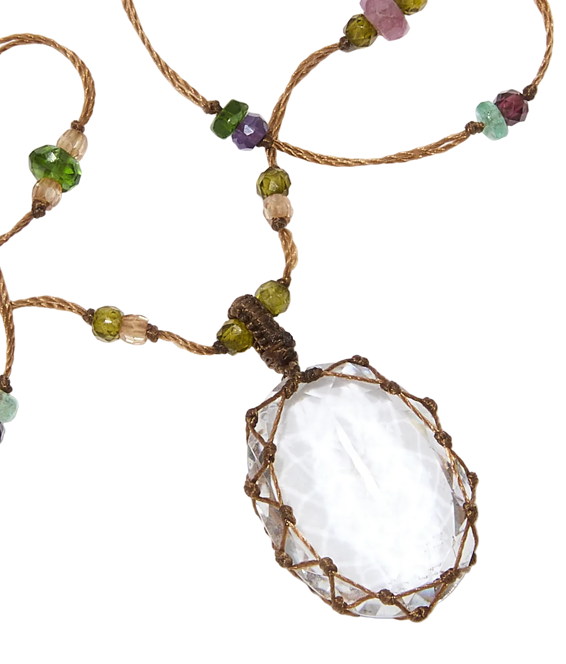 Sautoir tibétain - Crystal Quartz - Mix Multipierre - Fil Tabac