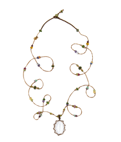 Sautoir tibétain - Crystal Quartz - Mix Multipierre - Fil Tabac