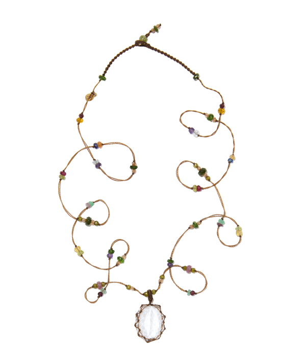Sautoir tibétain - Crystal Quartz - Mix Multipierre - Fil Tabac