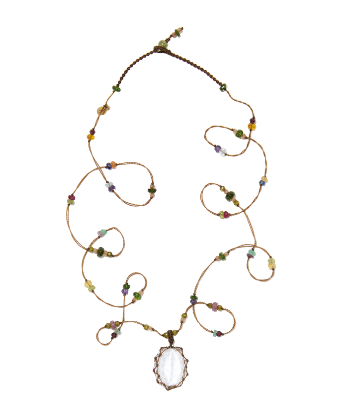 Sautoir tibétain - Crystal Quartz - Mix Multipierre - Fil Tabac