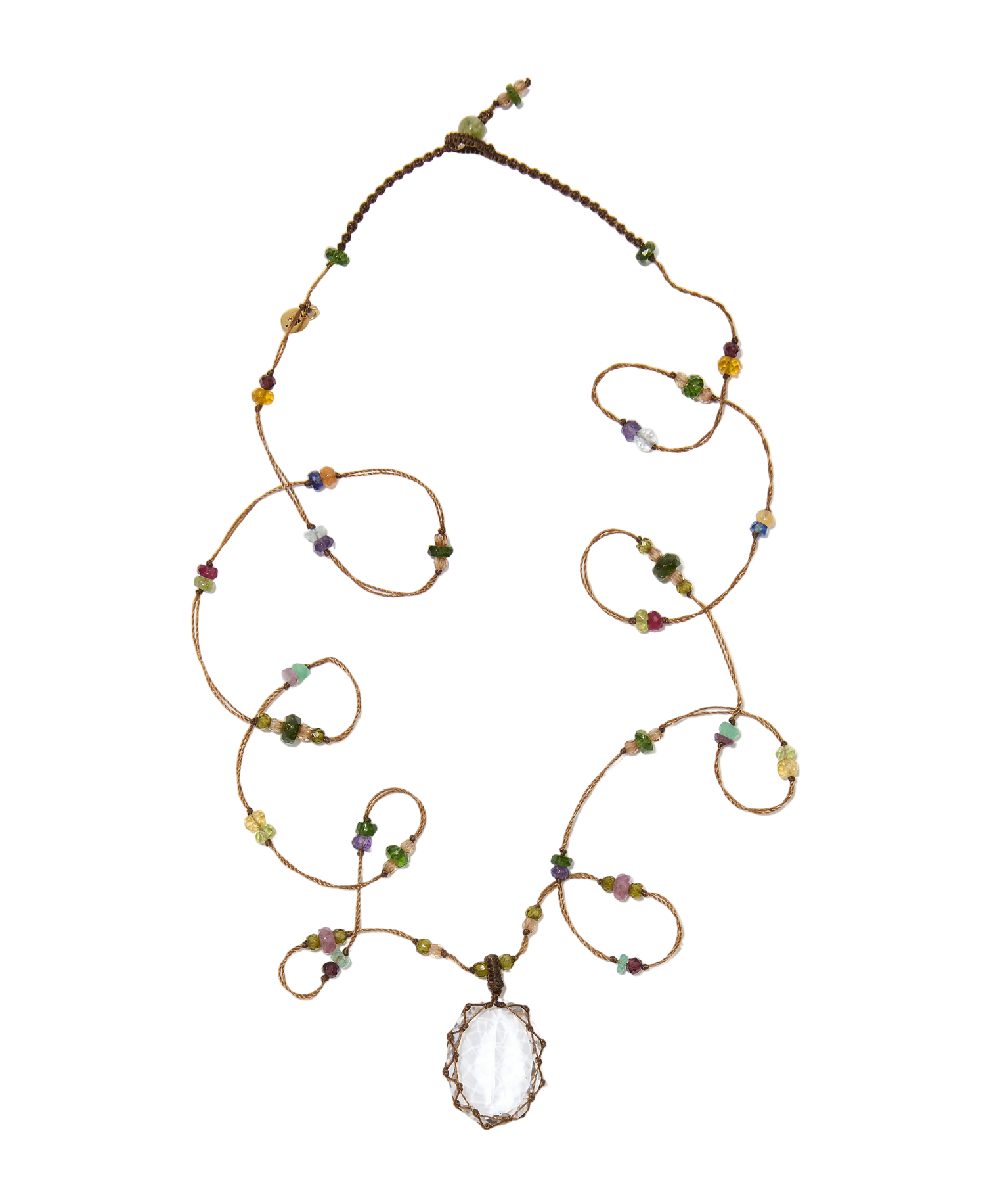 Sautoir tibétain - Crystal Quartz - Mix Multipierre - Fil Tabac