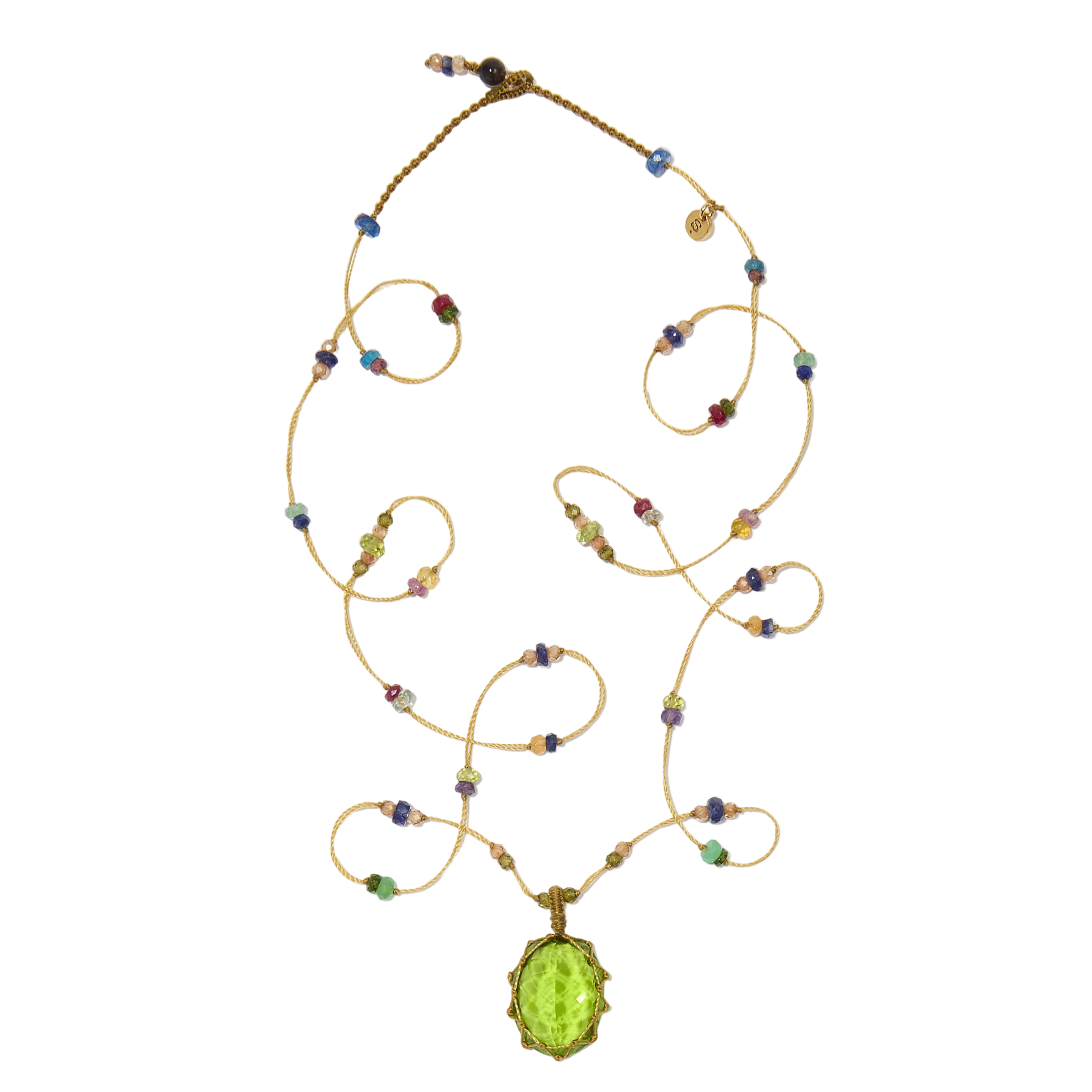 Sautoir tibétain - Indian Glass Péridot - Mix Multipierre - Fil Beige