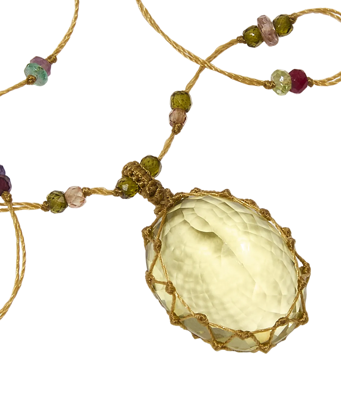 Sautoir tibétain - Lemon Topaze - Mix Multipierre - Fil Beige