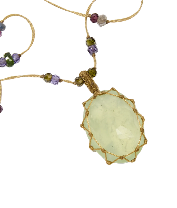 Sautoir tibétain - Prehnite - Mix Multipierre - Fil Beige