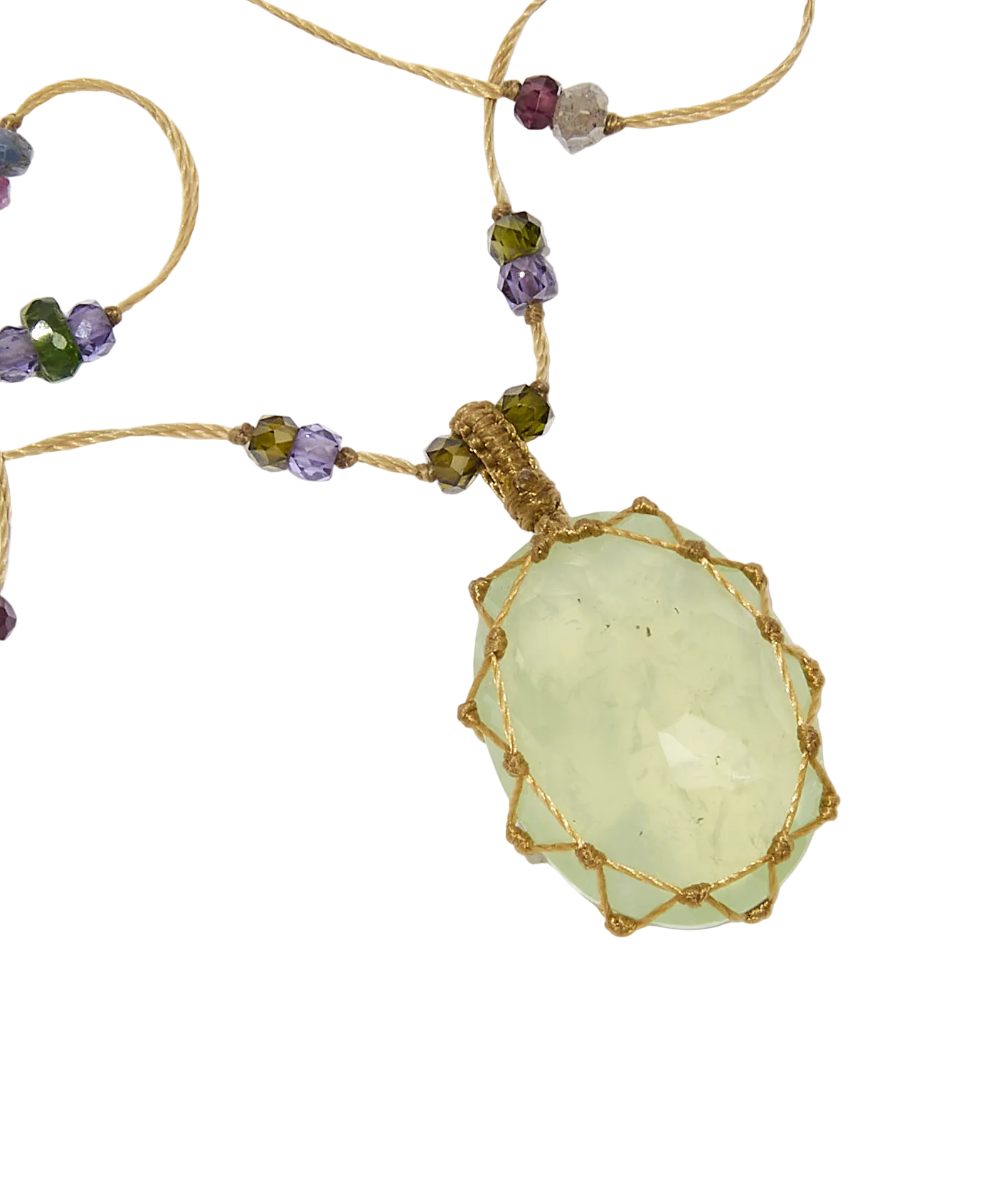 Sautoir tibétain - Prehnite - Mix Multipierre - Fil Beige