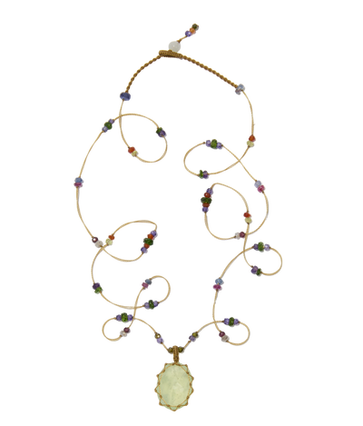 Sautoir tibétain - Prehnite - Mix Multipierre - Fil Beige