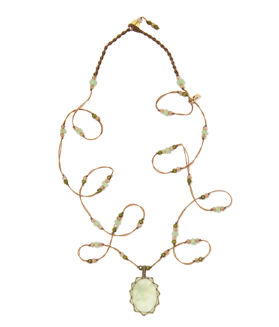 Sautoir tibétain - Prehnite - Mix chrysophrase - Fil Tabac