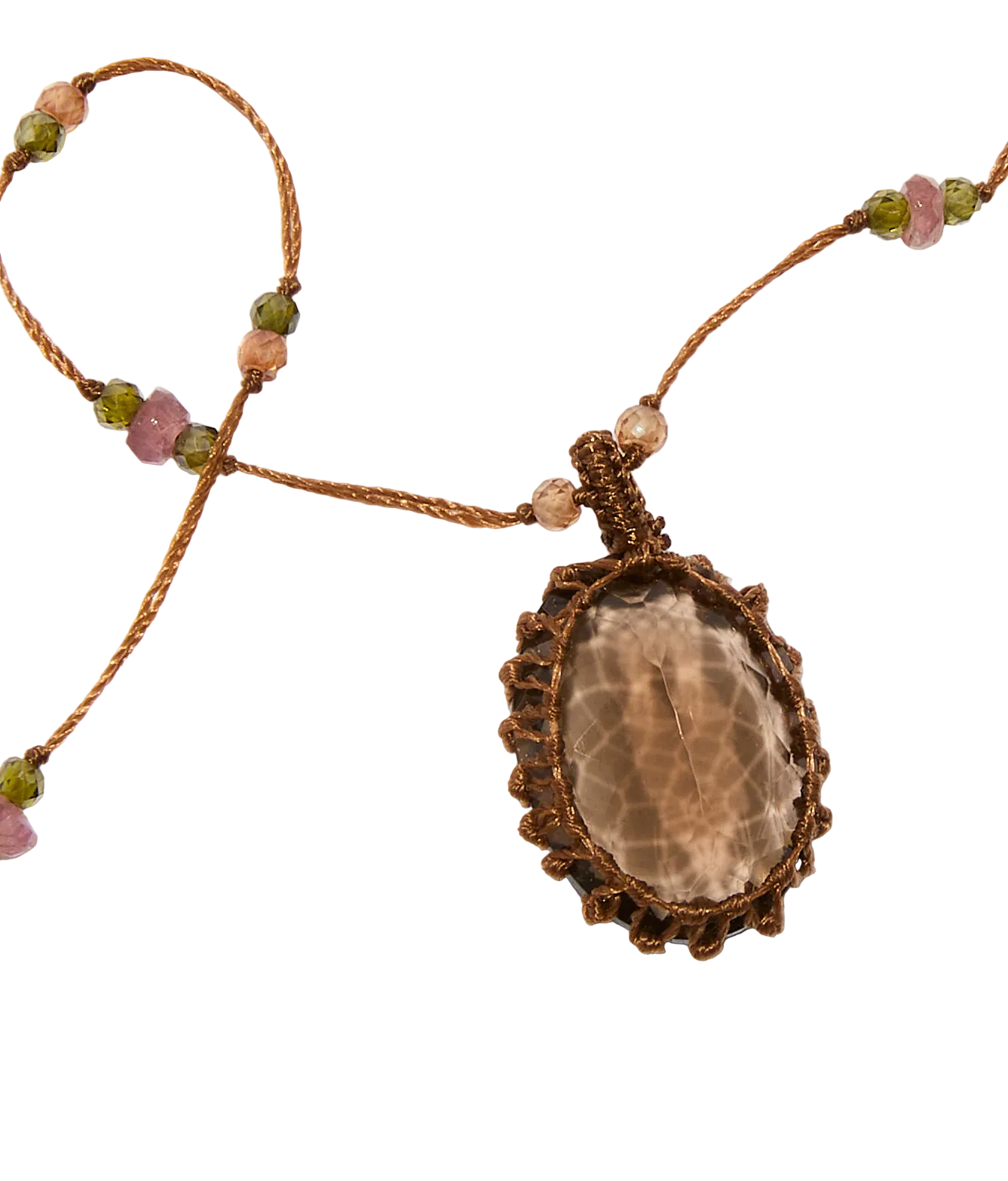 Sautoir tibétain - Quartz fumé - Mix Tourmaline - Fil Tabac