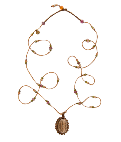 Sautoir tibétain - Quartz fumé - Mix Tourmaline - Fil Tabac