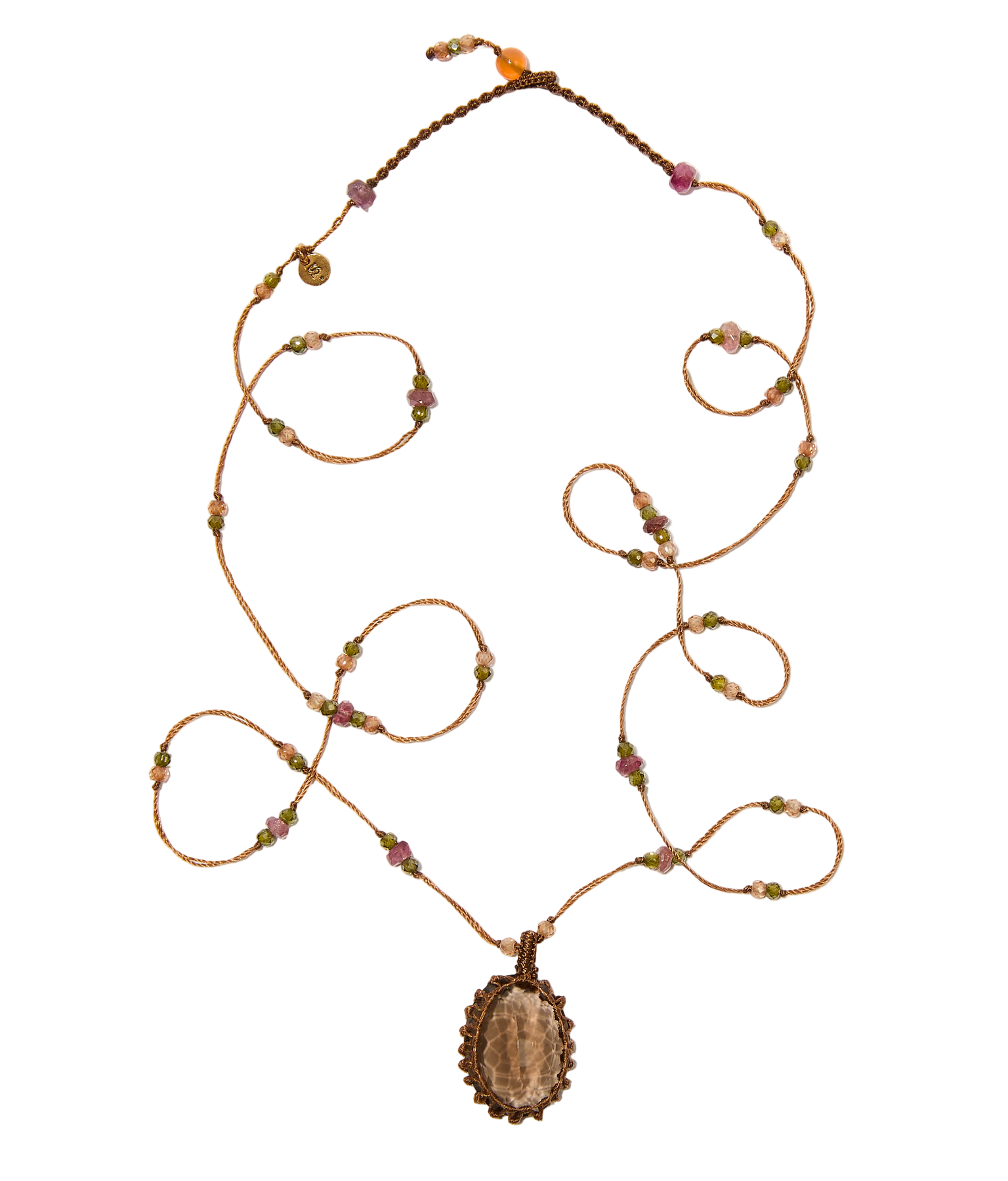 Sautoir tibétain - Quartz fumé - Mix Tourmaline - Fil Tabac