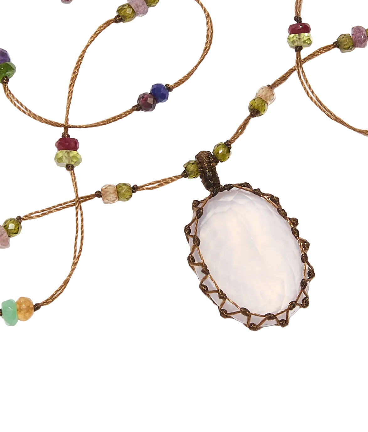 Sautoir tibétain - Quartz rose - Mix Multipierre - Fil Tabac