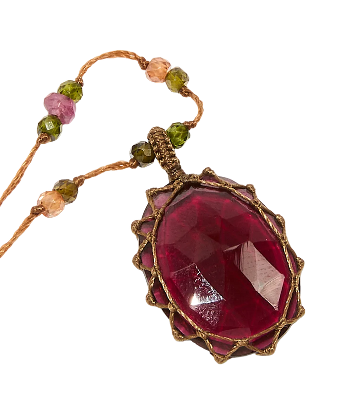 Sautoir tibétain - Rhodolite - Mix Tourmaline - Fil Tabac
