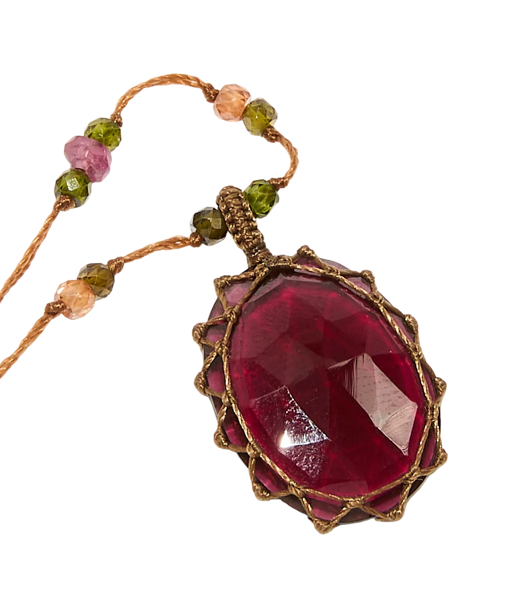 Sautoir tibétain - Rhodolite - Mix Tourmaline - Fil Tabac