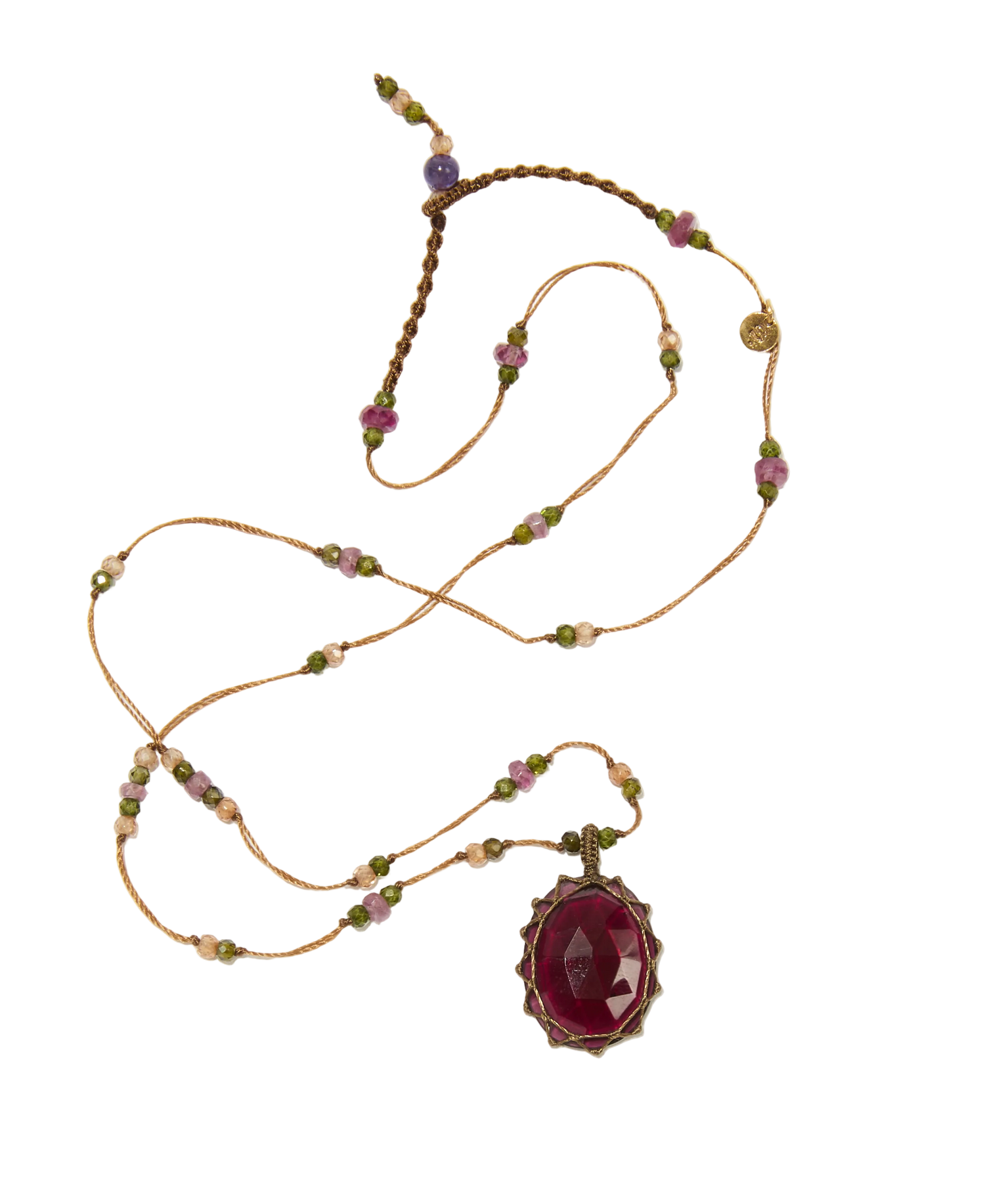 Sautoir tibétain - Rhodolite - Mix Tourmaline - Fil Tabac