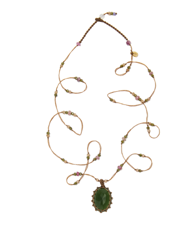 Sautoir tibétain - Serpentine - Mix Tourmaline - Fil Tabac