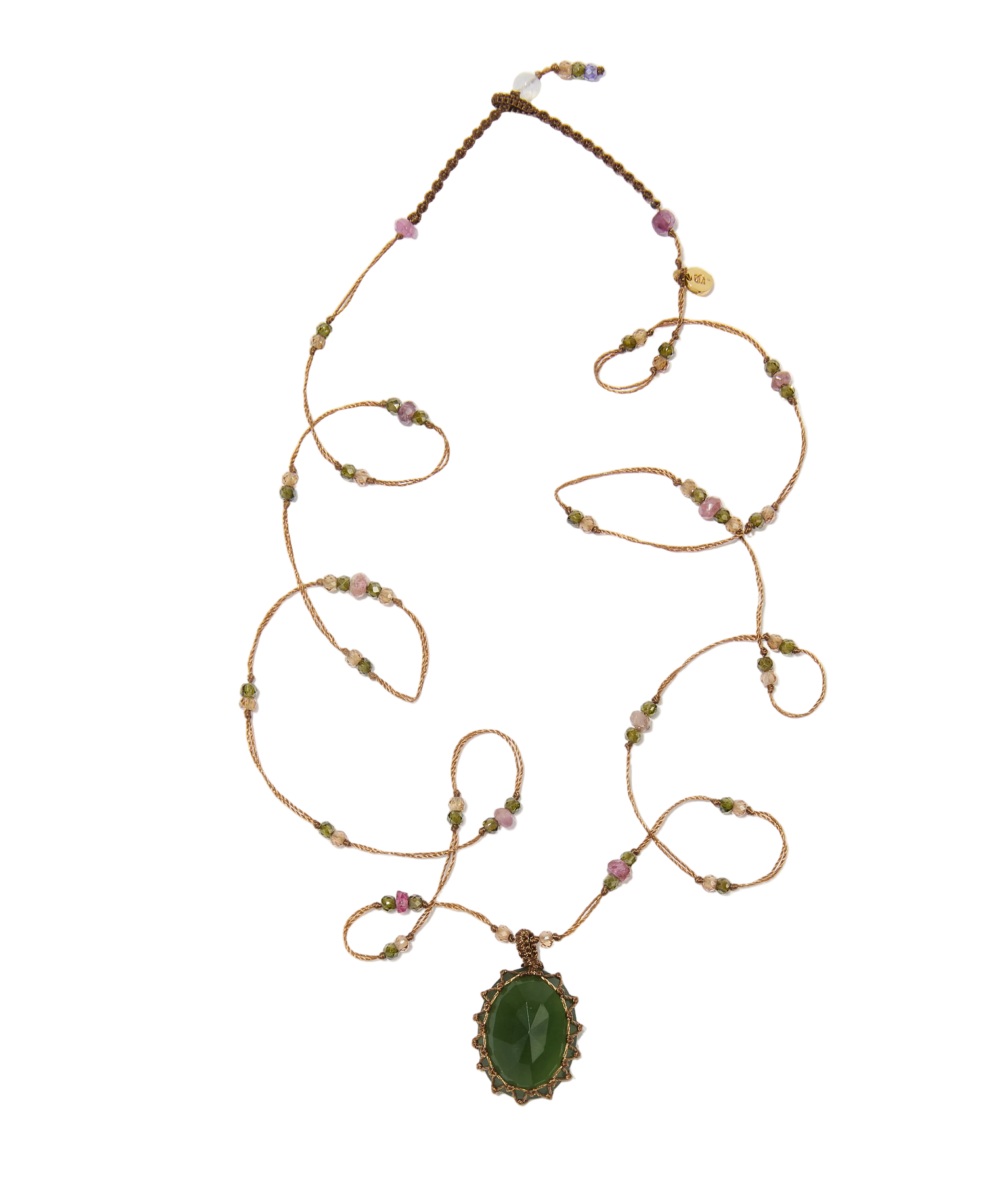 Sautoir tibétain - Serpentine - Mix Tourmaline - Fil Tabac