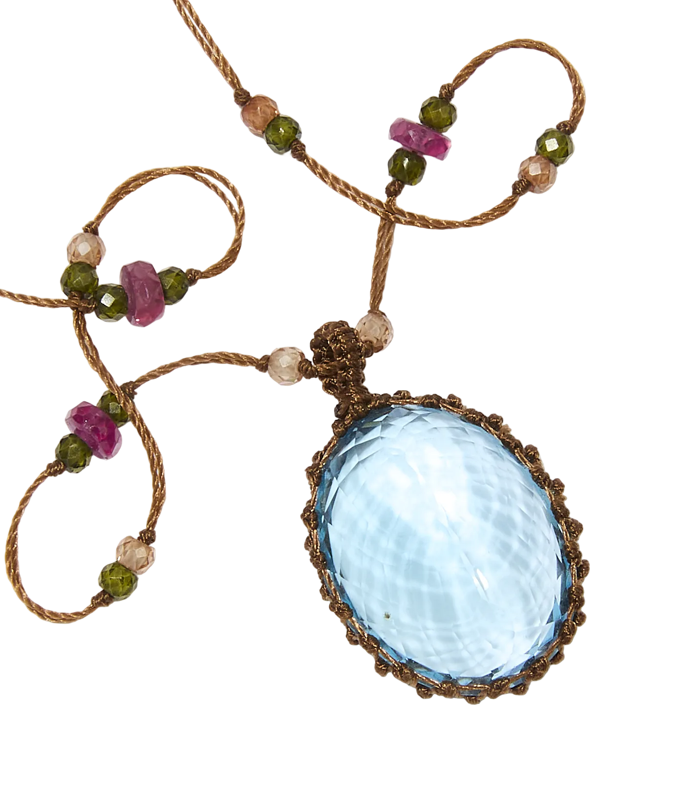 Sautoir tibétain - Topaze Bleue - Mix Tourmaline - Fil Tabac