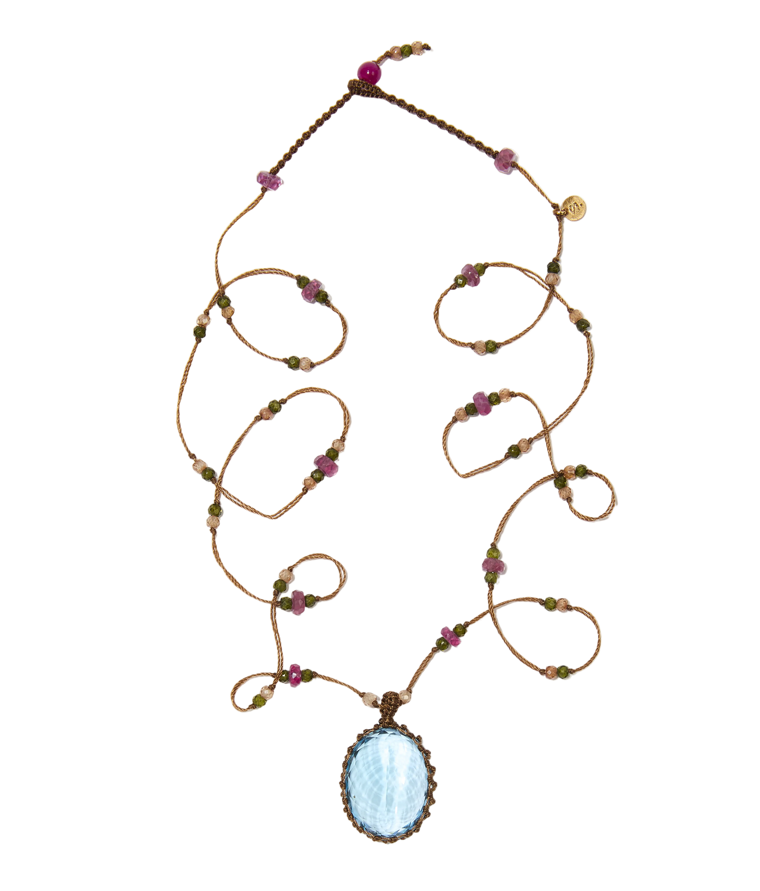 Sautoir tibétain - Topaze Bleue - Mix Tourmaline - Fil Tabac