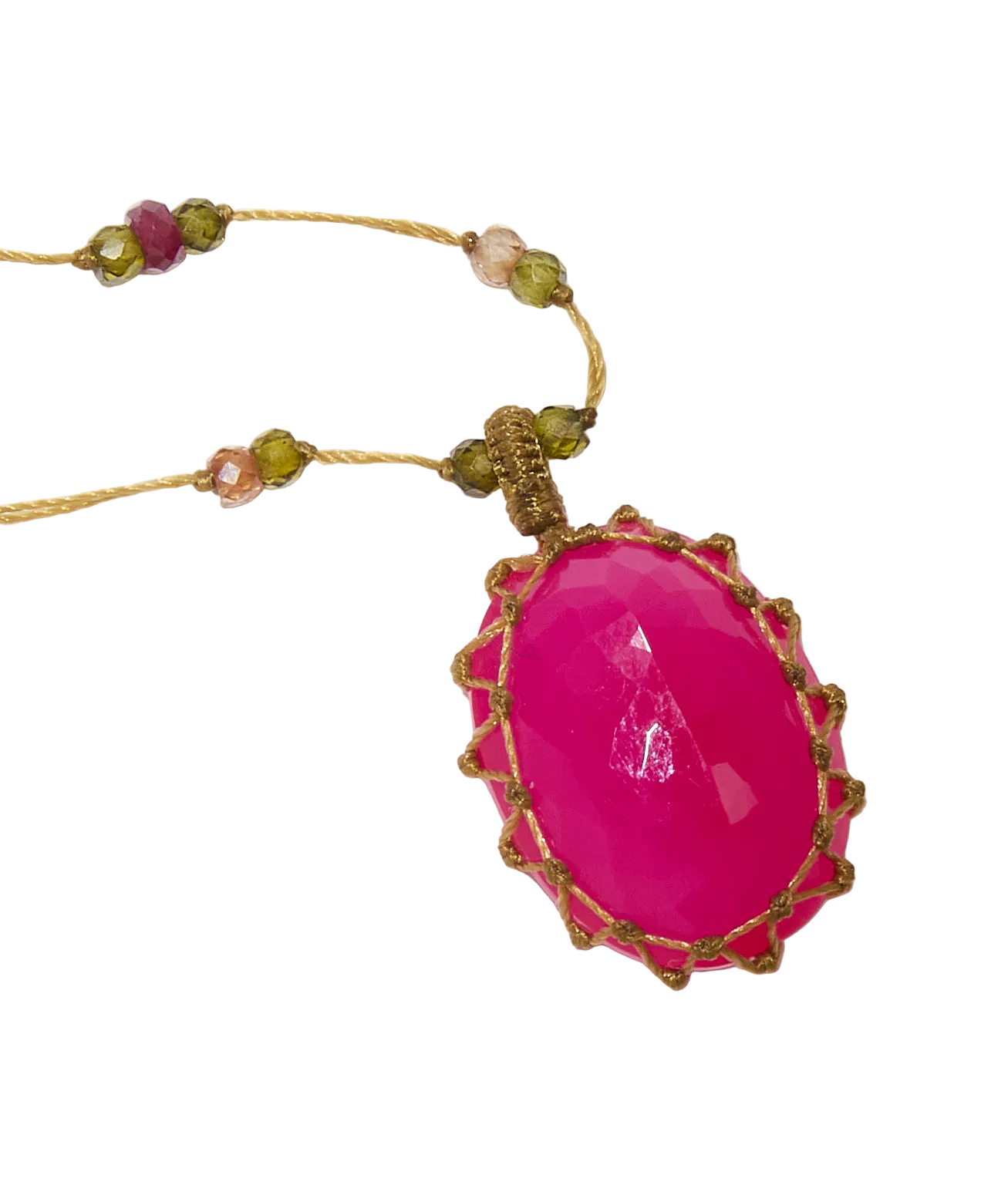 Sautoir tibétain - Calcédoine rose - Mix Multipierre - Fil Beige