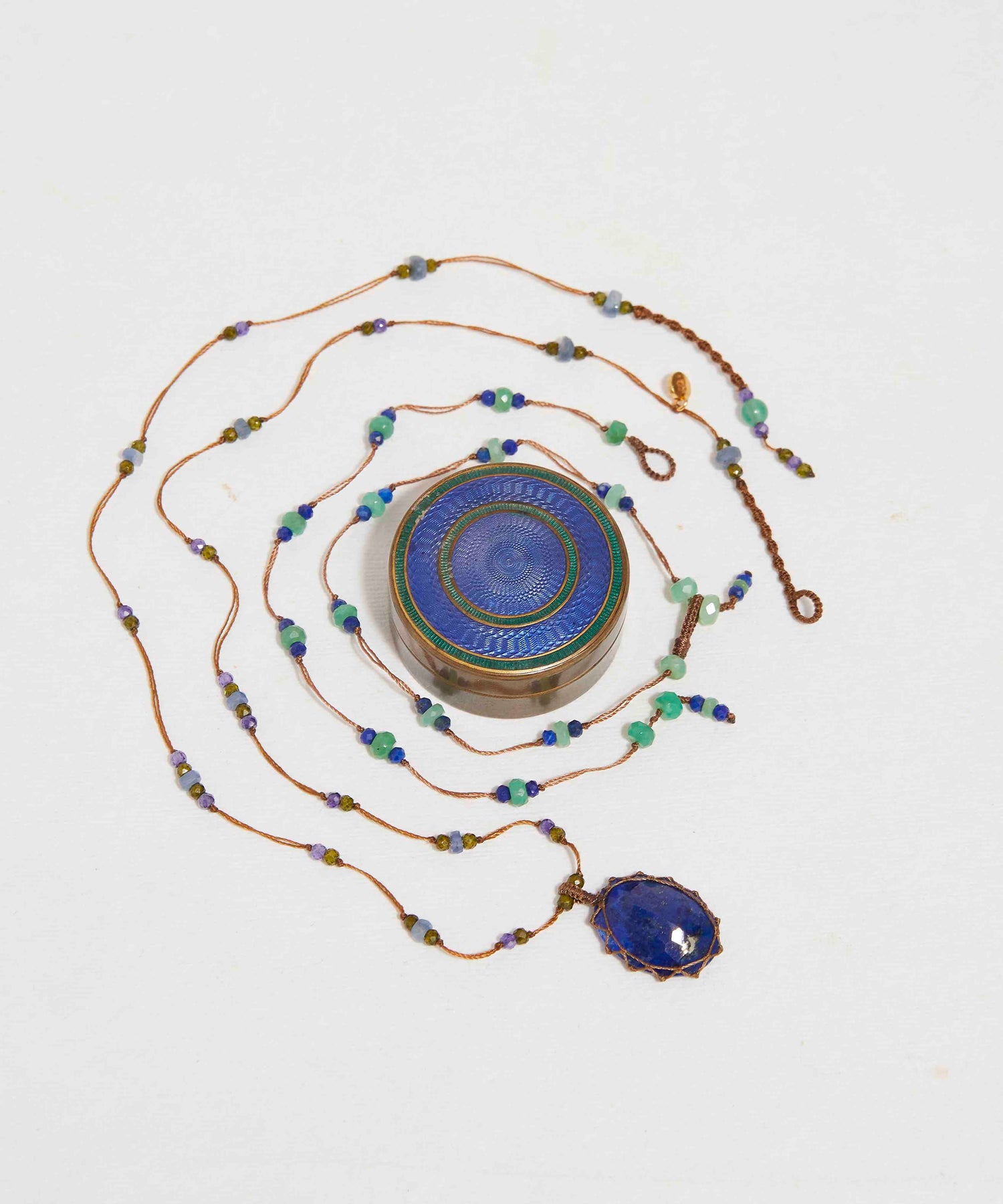 Collier Court Tibétain - Lapis Lazuli - Mix Saphir - Fil Tabac