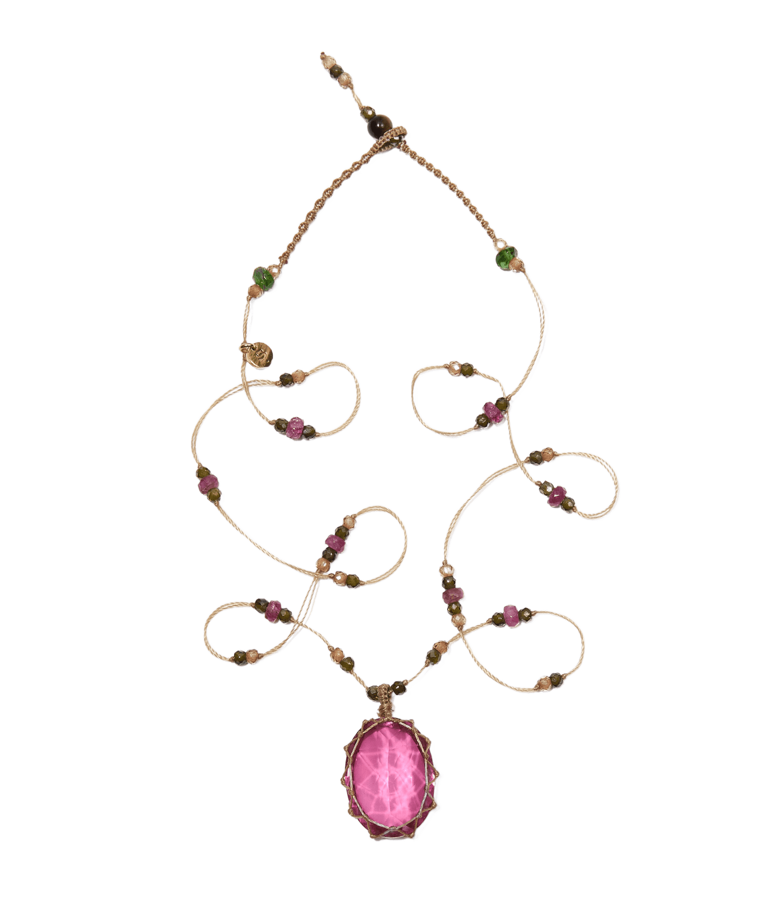 Collier Court Tibétain - Rubellite Dublet - Mix Tourmaline - Fil Beige