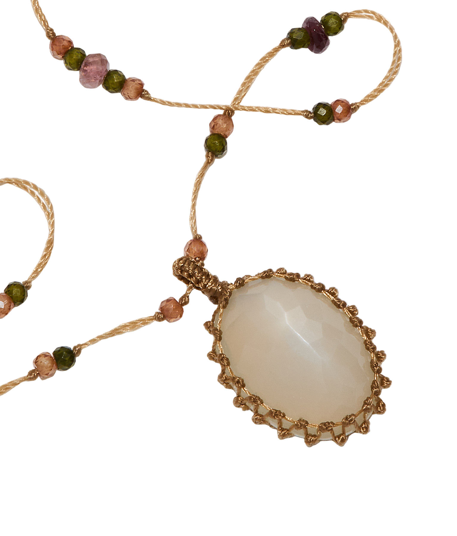Collana Corta Tibetana - Pietra di Luna - Mix Smeraldo - Filo Beige