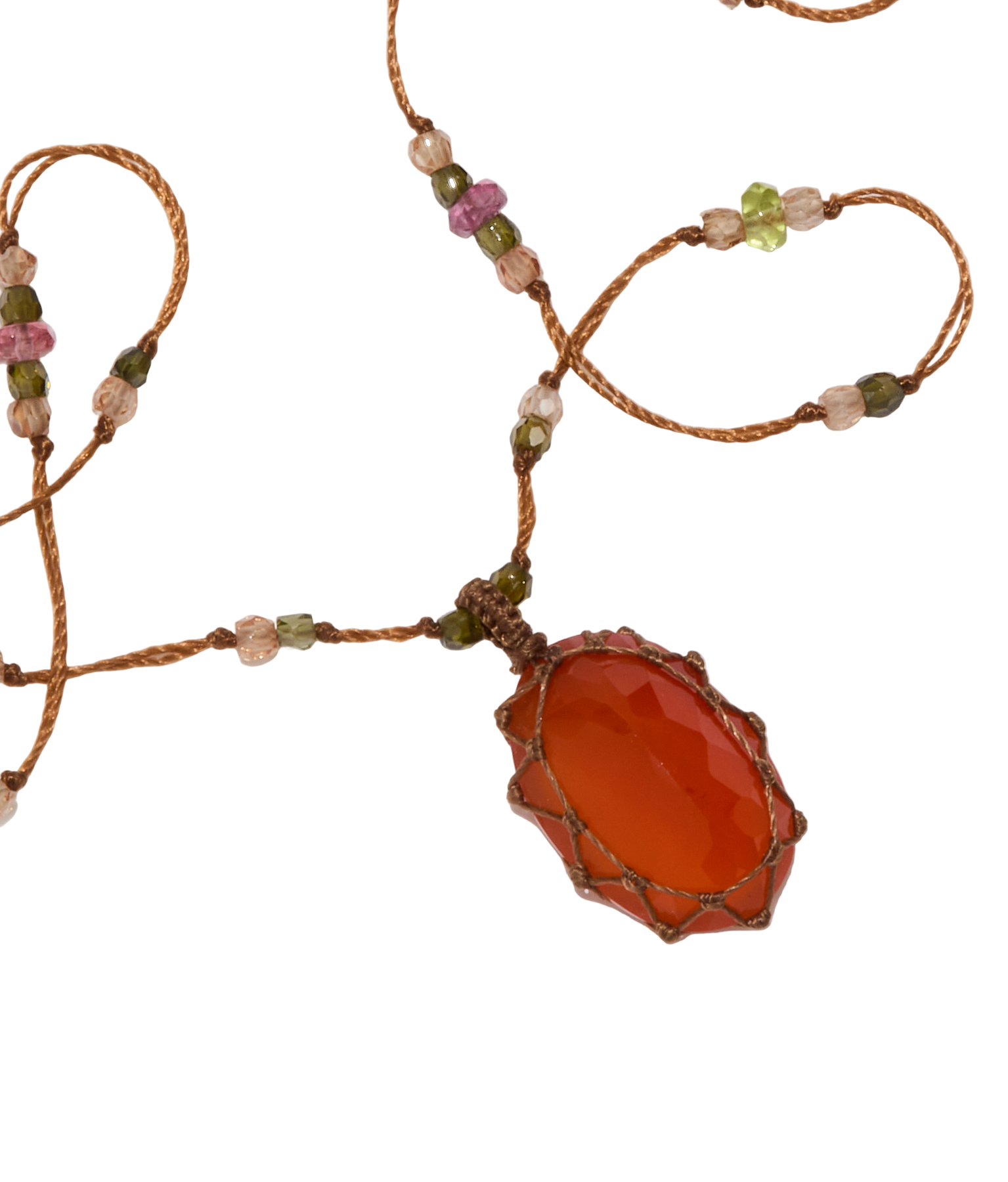 Collana Corta Tibetana - Onice Arancione - Mix Turmalina Rosa - Filo Beige
