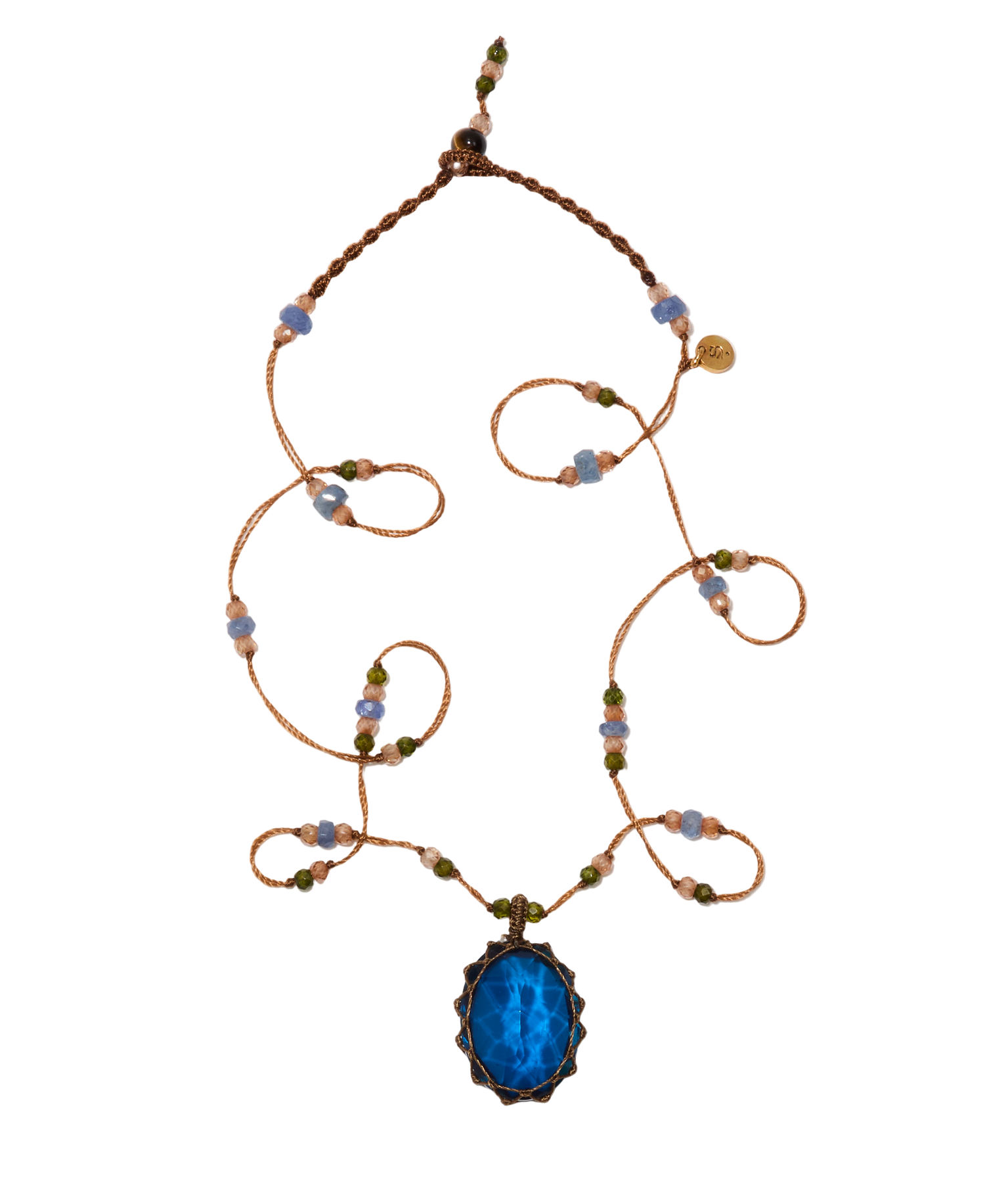 Tibetan short necklace - Rose quartz - Tourmaline mix - Beige thread