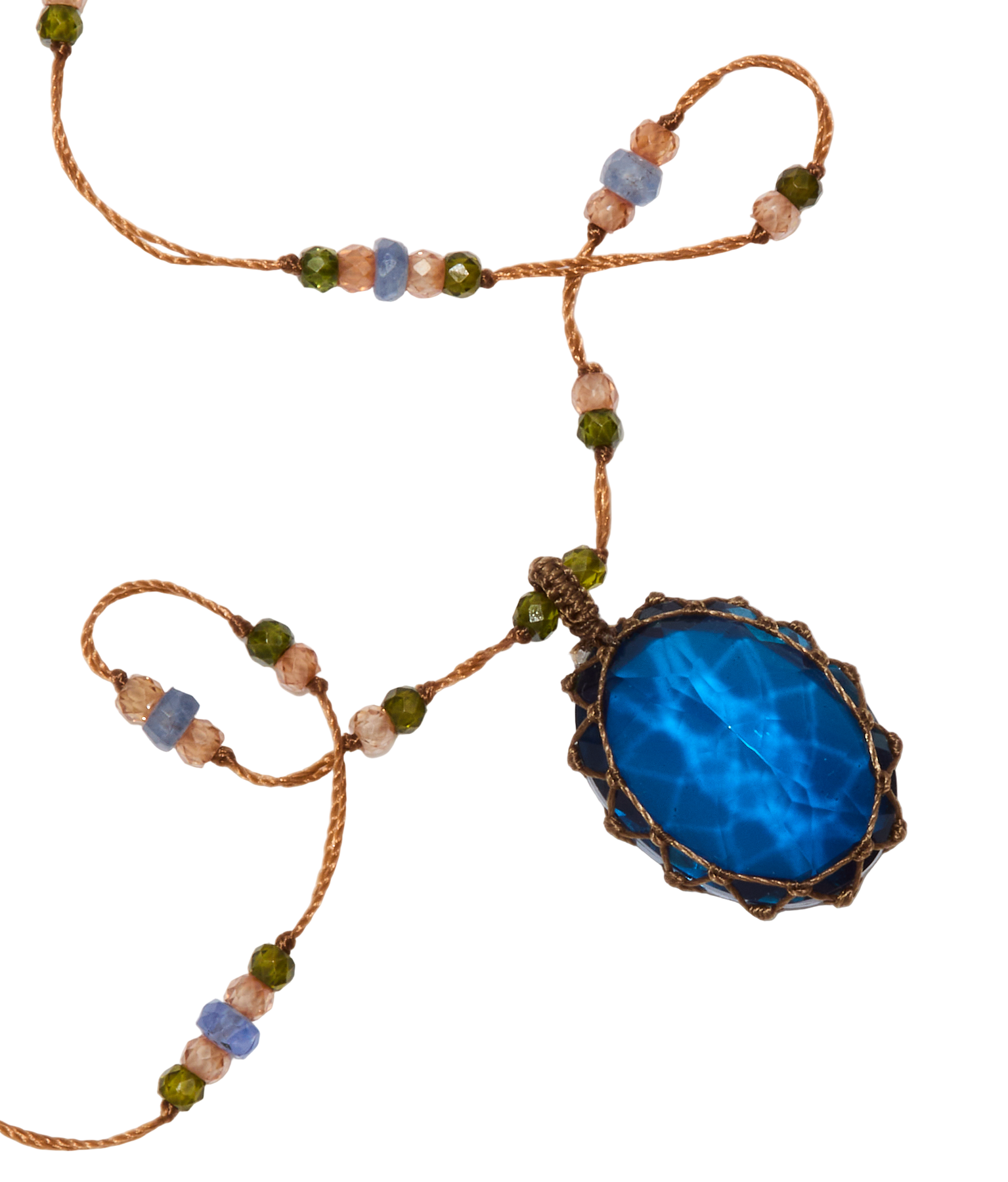 Tibetan short necklace - Rose quartz - Tourmaline mix - Beige thread