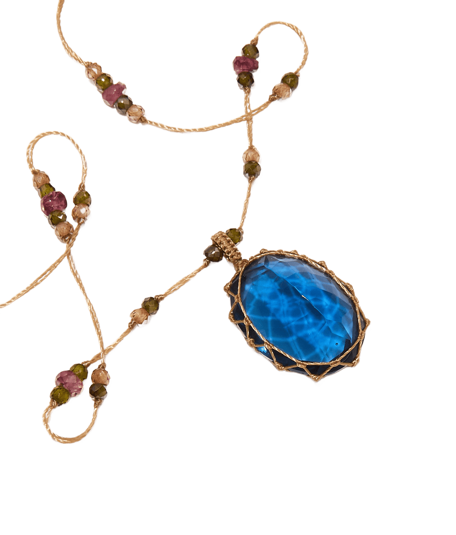 Sautoir Tibétain - Indisches Glas Tanzanit - Mix Turmalin - Beiger Faden