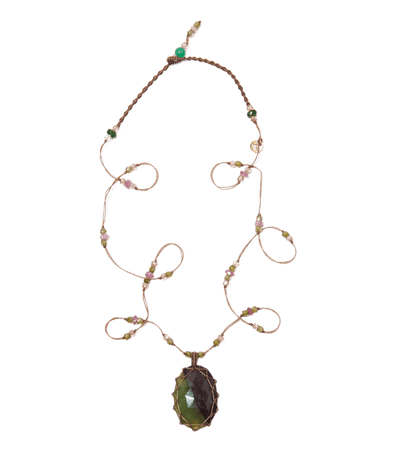 Collana corta tibetana - Crisoprasio - Mix di smeraldi - Filo beige