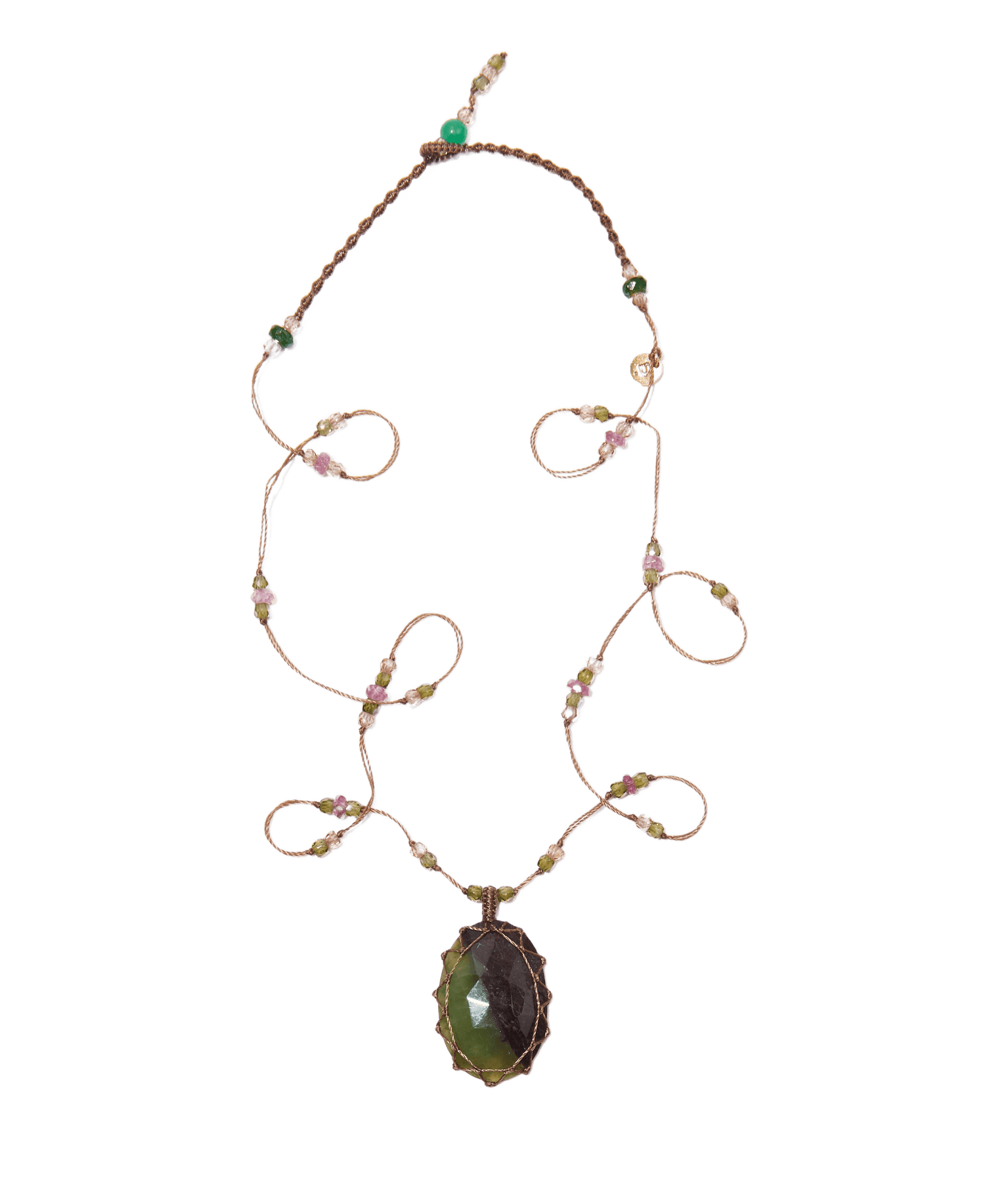 Collier Court Tibétain - Chrysoprase Bicolore - Mix Tourmaline - Fil Tabac