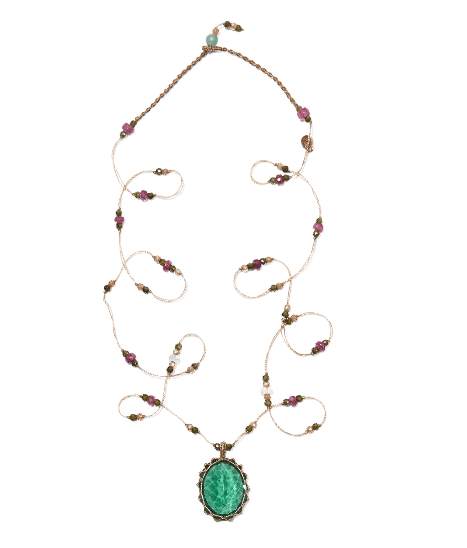 Sautoir Tibétain - Ancian Roman Glass - Mix Aigue-Marine & Tourmaline - Fil Beige