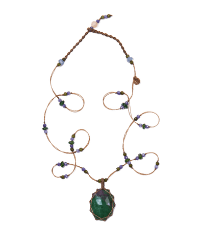 Collier Court Tibétain - Rubis Zoïsite - Mix Tsavorite & Purple - Fil Tabac