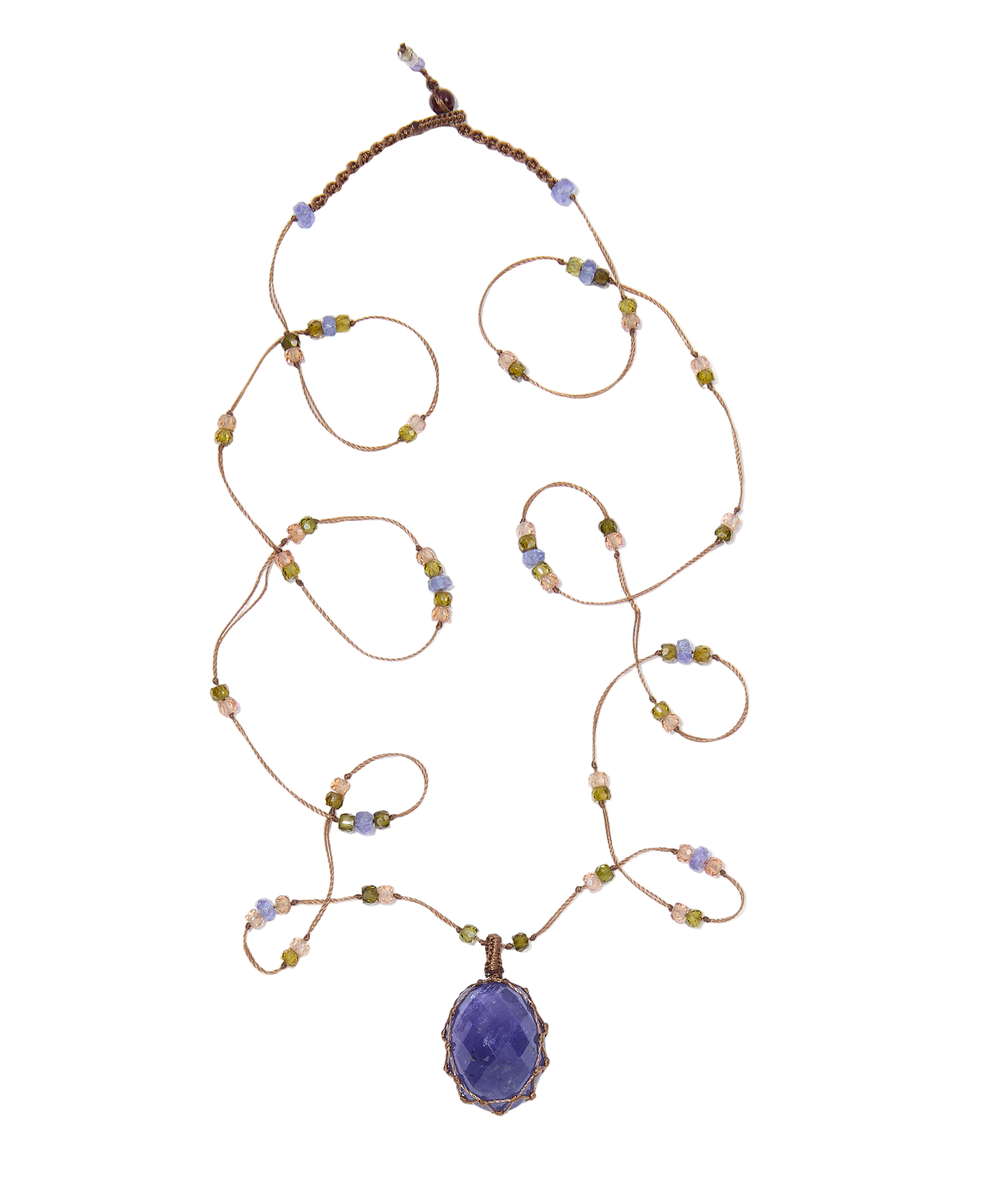 Sautoir Tibétain - Tanzanite - Mix Saphir - Fil Tabac