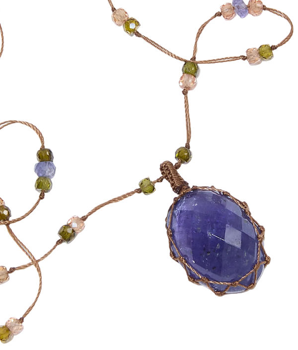 Sautoir Tibétain - Tanzanite - Mix Saphir - Fil Tabac