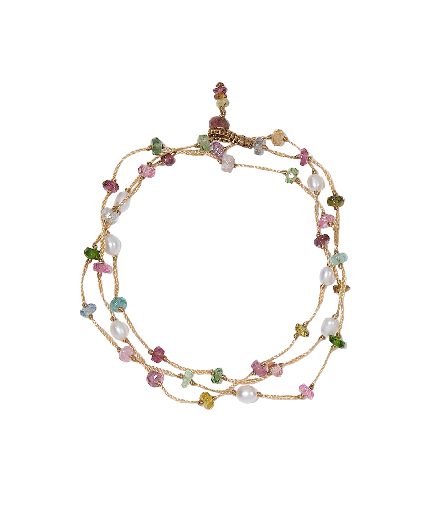 Collier & Bracelet Loopy Fairy - Tourmaline Perle - Fil Beige
