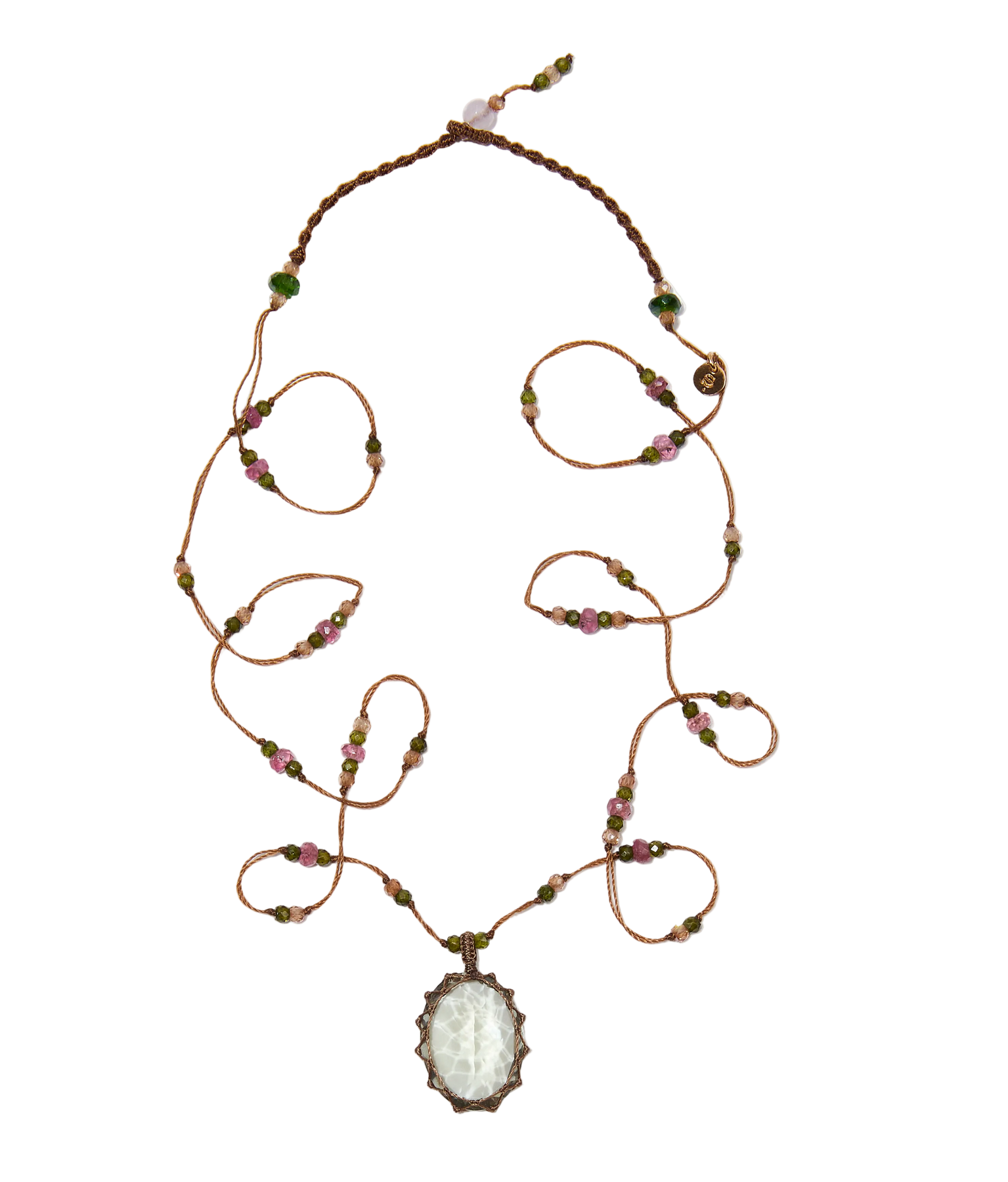 Short Tibetan Necklace - Dark Purple Amethyst - Tourmaline Mix - Tobacco Thread