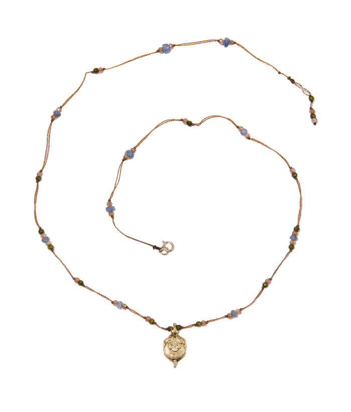 Collier Goldie - Edelstein-Mix - Tabakfarbenes Band
