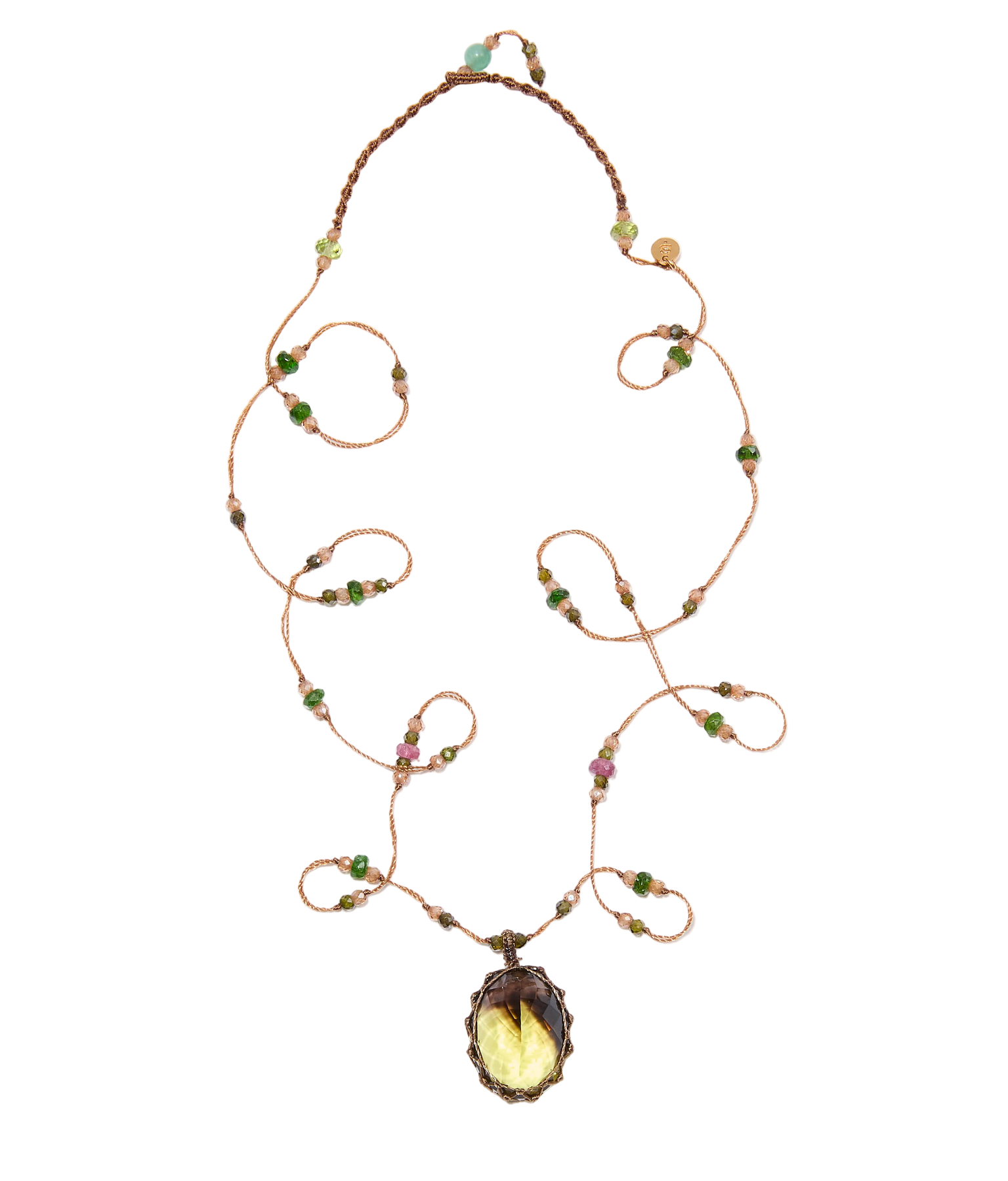 Sautoir Tibétain - Bio Lemon - Mix Tsavorite - Fil Tabac