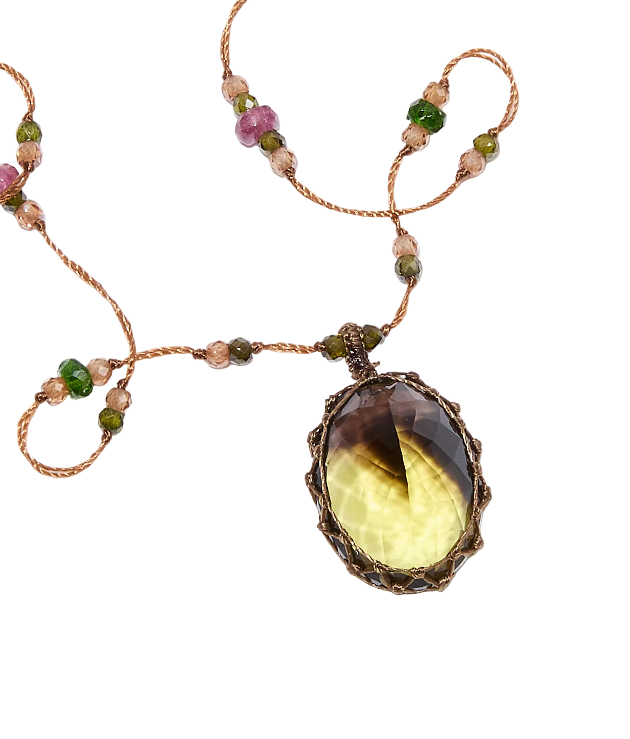 Sautoir Tibétain - Bio Lemon - Mix Tsavorite - Fil Tabac