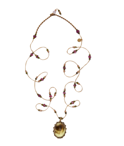 Sautoir Tibétain - Bio Lemon - Mix Tourmaline - Fil Beige